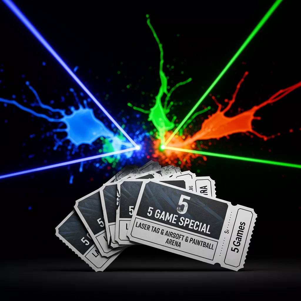 5 game special pricing for Laser Tag, Airsoft, and Paintball.